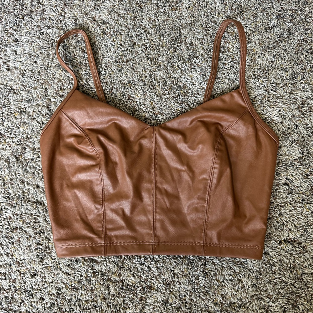 Aerie Brown Faux Leather Crop Top